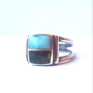 ●Sale●🇨🇦Genuine Larimar&Amber 925 Silver Ring